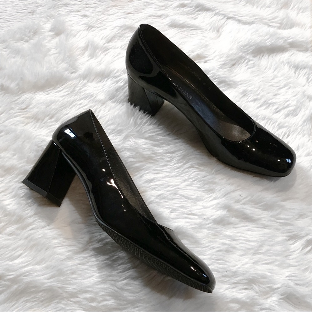Stuart Weitzman Black Asymmetrical Block Heels